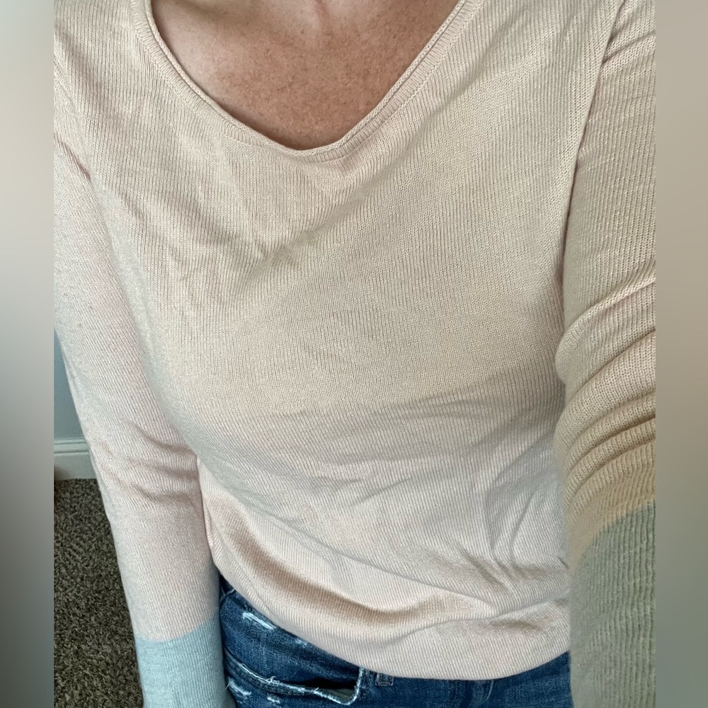 French Connection. Blush and Light Grey, Color Block Sweater. - Picture 5 of 8